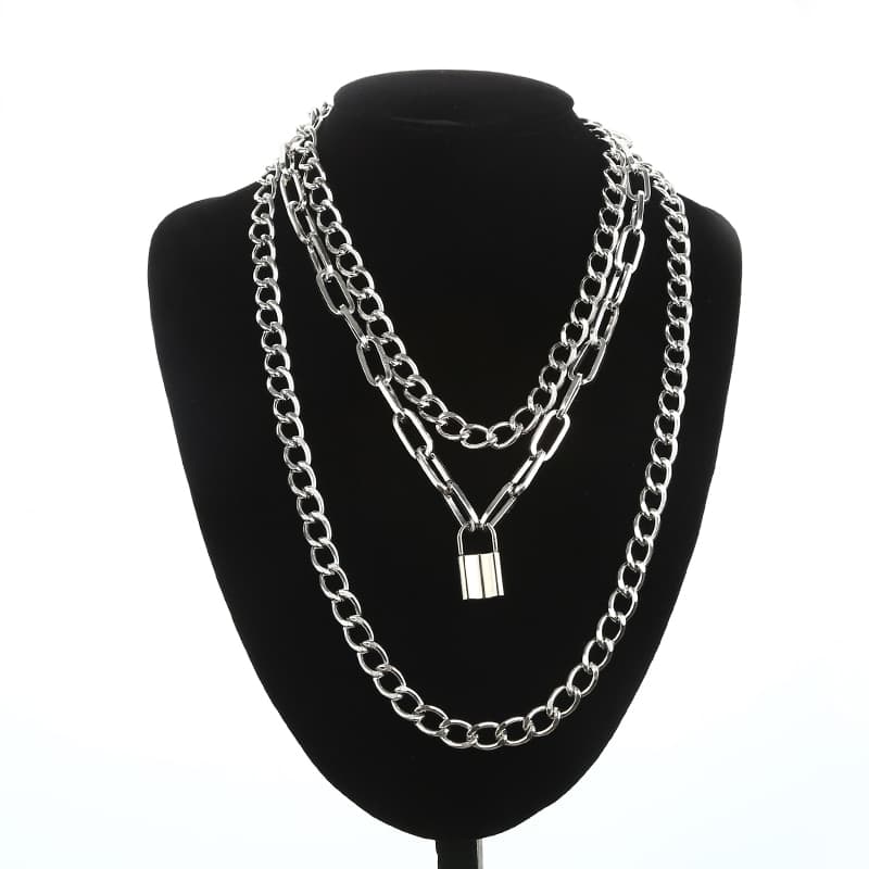 layered chain necklace neck chains lock pendant jewelry for women punk choker