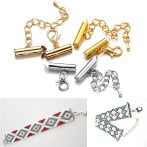10set/lot Crimp End Beads Slide End Clasp With Chain Buckles Tubes Slider End Caps