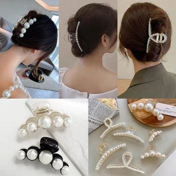 14 Styles Big Pearls Hair Clip Claws Oversize Small Makeup Thick Hair Accessories for Women Korean Black White Barrette 2020 New