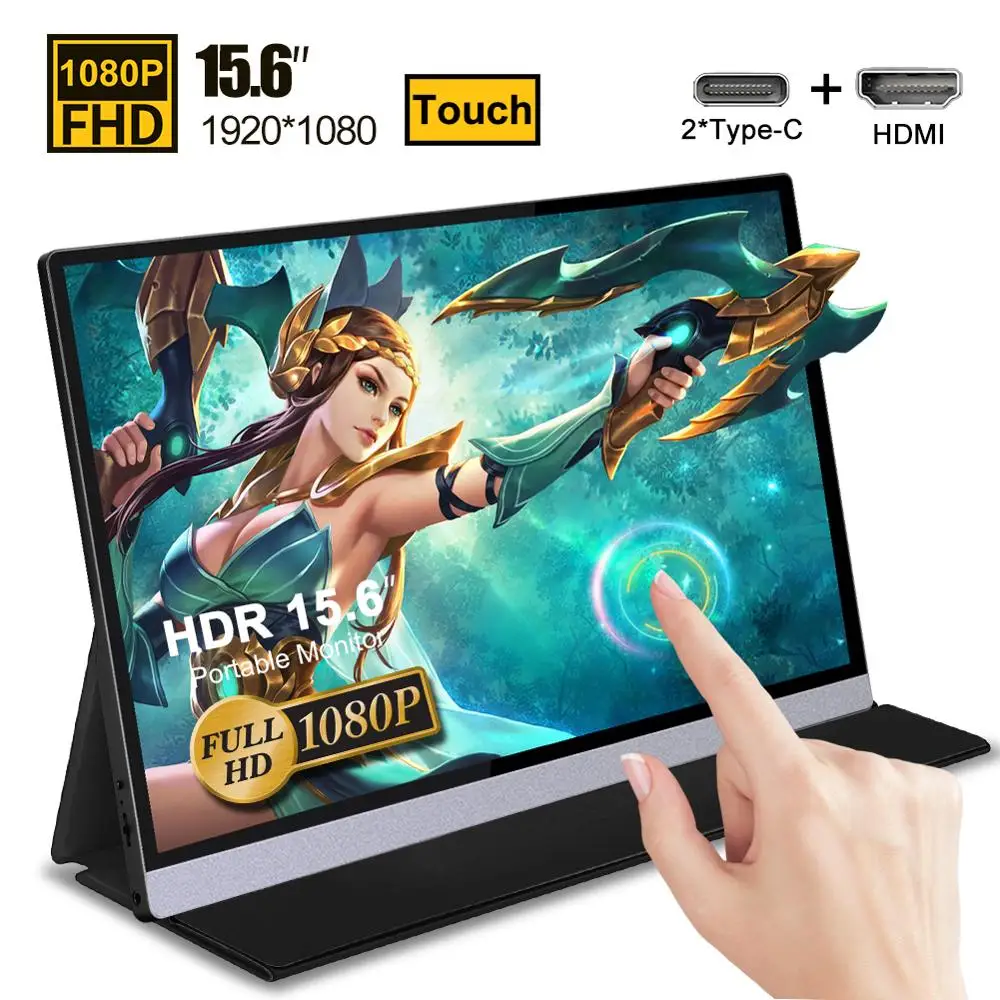 15.6" Touch Screen Portable Monitor IPS screen USB Type C HDMI display for PS4 Switch XBOX Samsung Huawei with Smart Case 1080