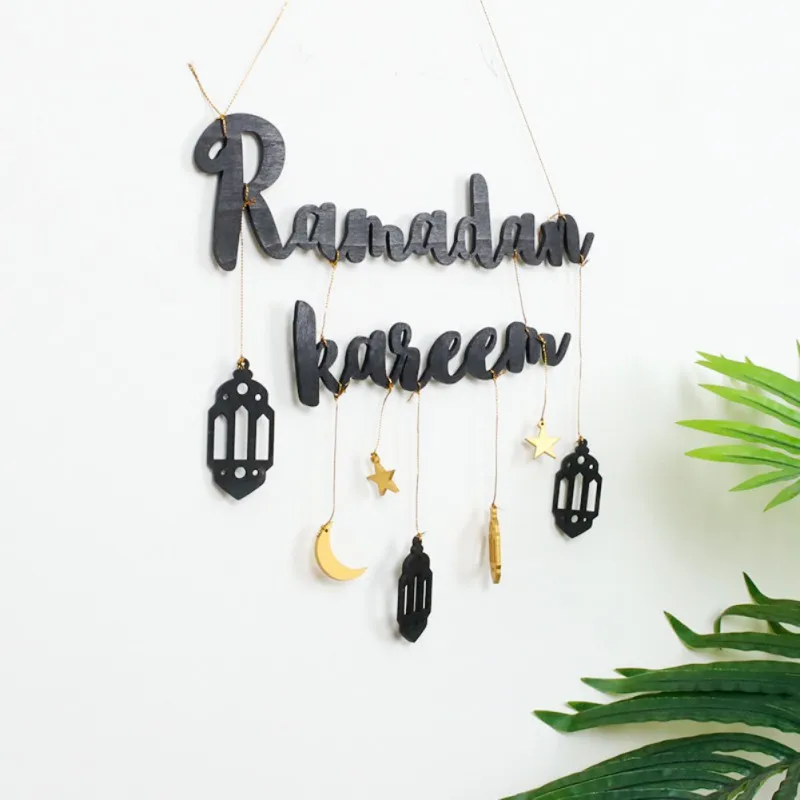 2021 Eid Mubarak Ramadan Kareen Decor Moon And Star Alphabet Pendant Wooden Craft For Home Door Hanging Decor