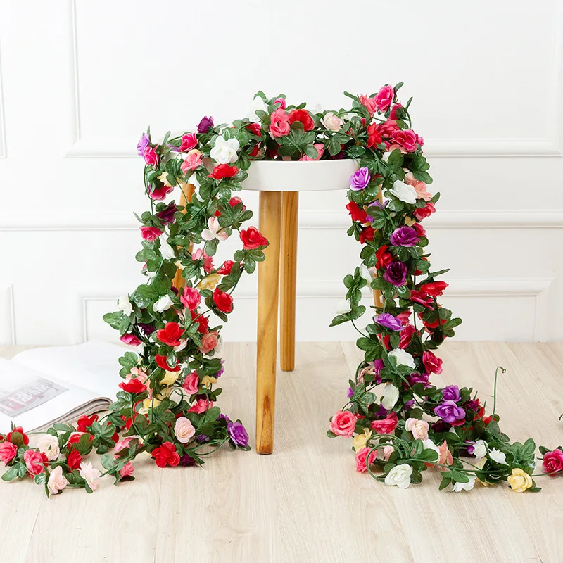 250CM Rose Artificial Flowers Christmas Garland for Wedding Home Room Decoration Spring Autumn Garden Arch DIY Fake Plant Vine