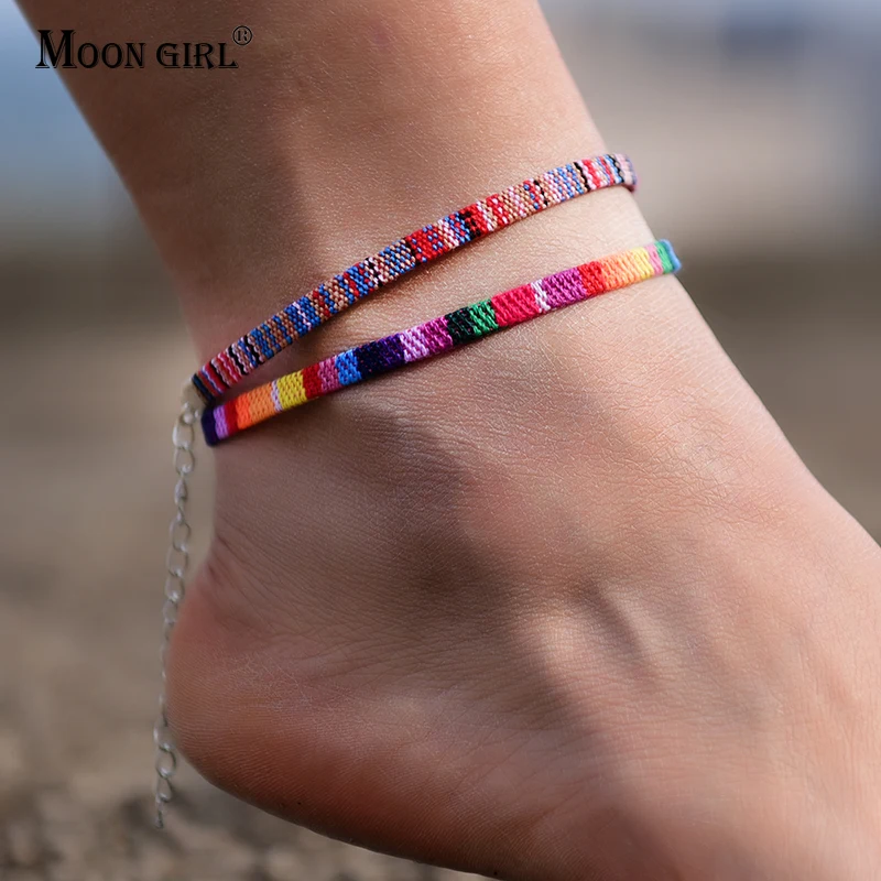 2Pcs/Lot Bohemian Anklets for Men and Women Handmade Rope Friendship Beach Barefoot Bracelet on the Leg Chain Boho Foot Jewelry