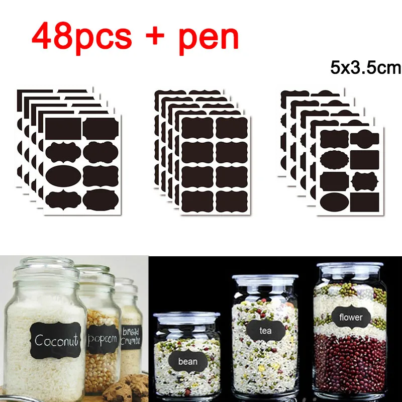 36-54pcs/Set Erasable Blackboard Sticker Craft Kitchen Jars Organizer Labels Chalkboard Chalk Board Sticker Black Board 5x3.5cm