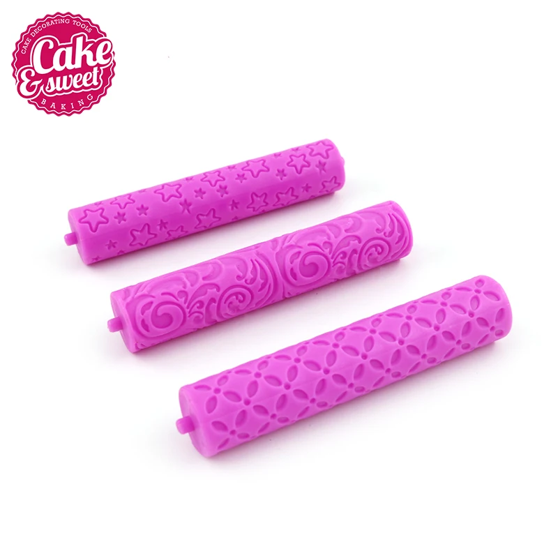 3Pcs Kitchen Rolled Fondant Tools Impression Rolling Pin Cupcake Decorating Roller Cake Decorating Tools Mini Baking Cook Tools