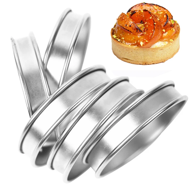 4/6/8pcs Mini Tart Ring Stainless Steel Tartlet Mold Circle Cutter Pie Ring DIY English Muffin Rings Cake Mousse Molds