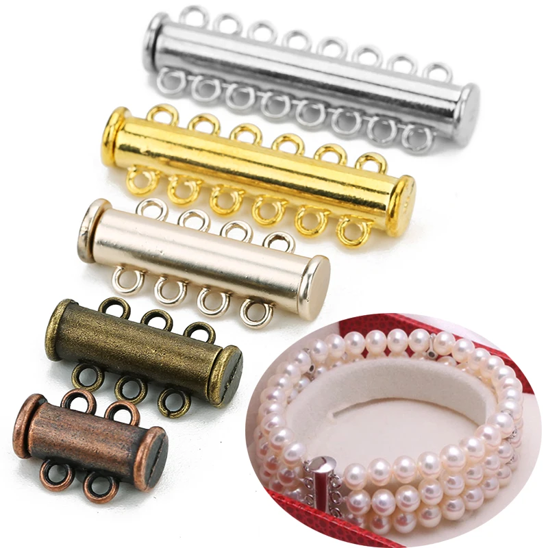 5pcs 2 3 4 5 6 8 Rows Strong Magnetic Clasps Crimp End Caps Slider Clasp Buckles Tubes For Necklace Bracelet Chain Buckle Hook