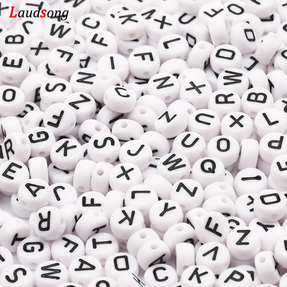 7mm Black White Mixed Letter Acrylic Beads Round Flat Alphabet Spacer Beads For Jewelry Making Handmade Diy Bracelet Necklace