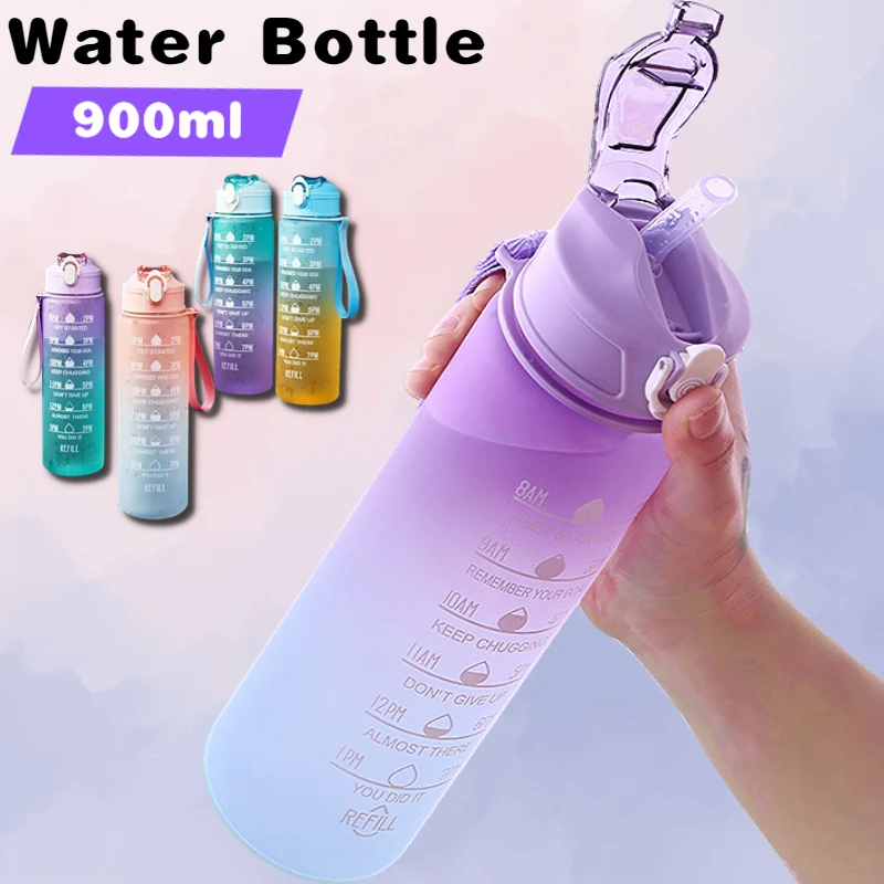 900ML Sports Water Bottle with Time Marker Leak-proof Cup Motivational Portable Water bottle for Outdoor Sport Fitness BPA Free