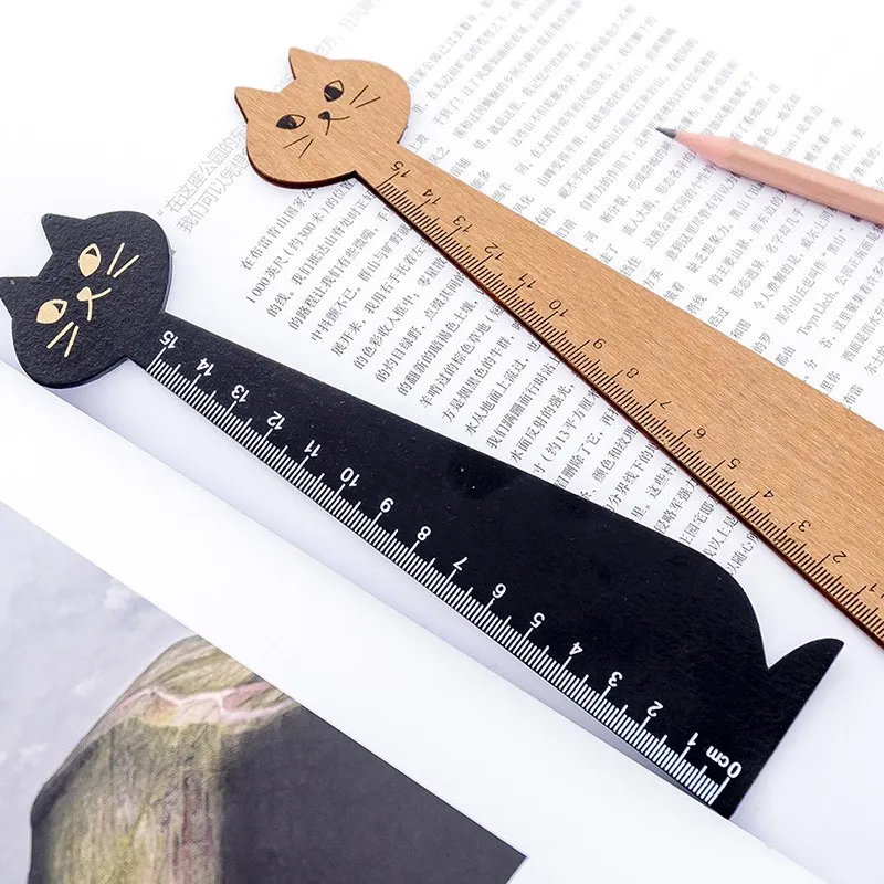 Cat Shape Ruler Cute Wood Animal Straight Ruler for School Home Stationery