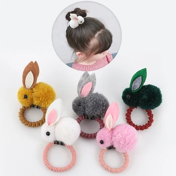 Cute animal hair ball rabbit hair ring female rubber band elastic hair bands Korean headwear children hair Accessories ornaments