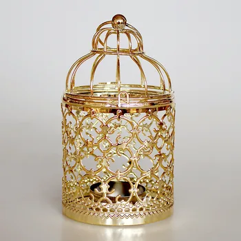 Europe Golden Hollow Metal Pattern Cylinder Candle Holder Wedding Centerpieces Decorative Iron Candlestick Lantern Decor Crafts