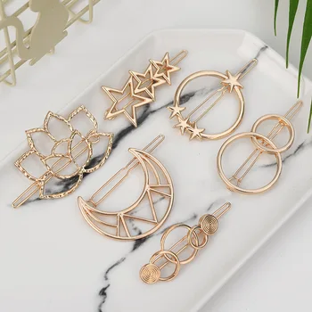 Fashion Woman Hair Accessories Triangle Hair Clip Pin Metal Geometric Alloy Moon Circle Hairgrip Barrette Girls Headwear