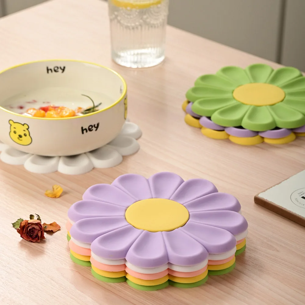 Flower Silicone Tea Coaster Table Placemats Heat Resistant Anti-scalding Mats Desktop Decoration Kitchen Accessories Tableware