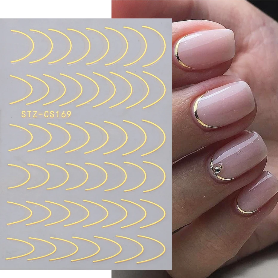 French Tips Nail Stickers 3D Gold Rose Curve Stripe Lines Tape Swirl Sliders Manicure Adhesive Gel Nail Art Decals TRSTZ-CS169