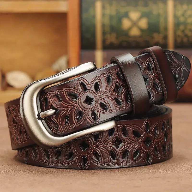 Genuine Leather Belts for Women Second Layer Cowskin Woman Belt Vintage Pin Buckle Strap Jeans