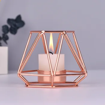 Geometric Candlestick Nordic Style Wrought Iron Candle Holders Home Decoration Metal Crafts Small Tealight Home Ornaments