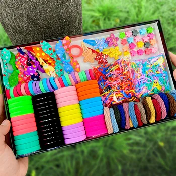 Girls Candy Color Cute Elastic Hair Bands Set Flower Hair Ring Hair Clip Child Baby Ponytail Holder Headband Hair Accessories