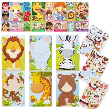 Kids DIY Stickers Puzzle Games Make-a-Face Princess Animal Dinosaur Assemble Jigsaw Children Recognition Training Education Toy