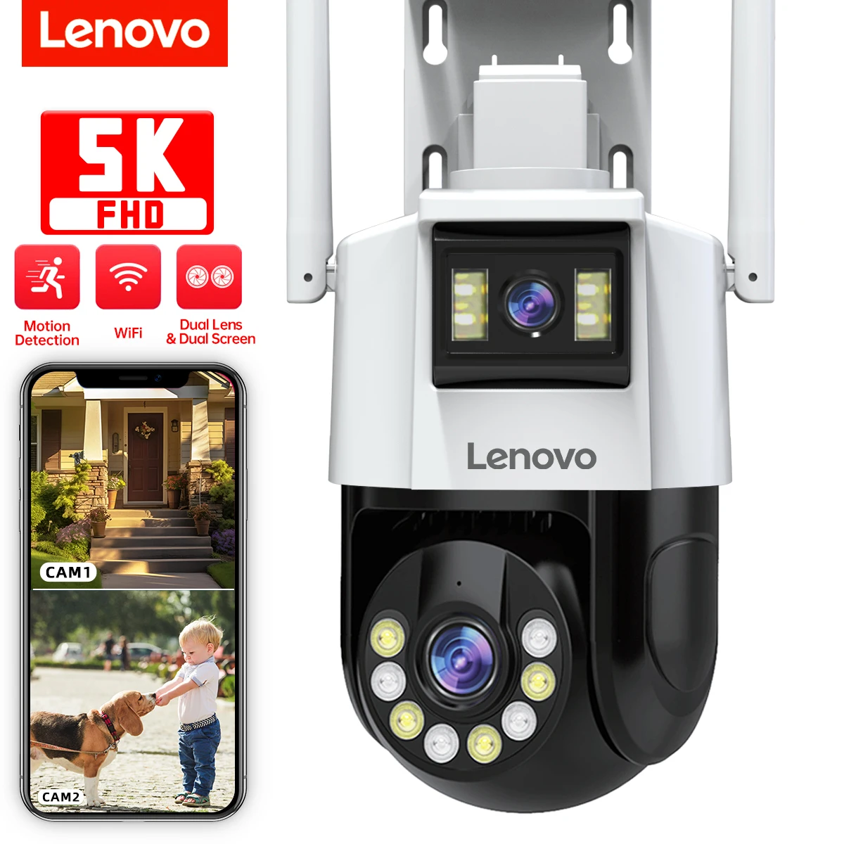 Lenovo 3MP 5MP PTZ WIFI IP Camera Audio CCTV Surveillance Smart Home Outdoor 4X Digital Zoom Color Night vision Waterproof