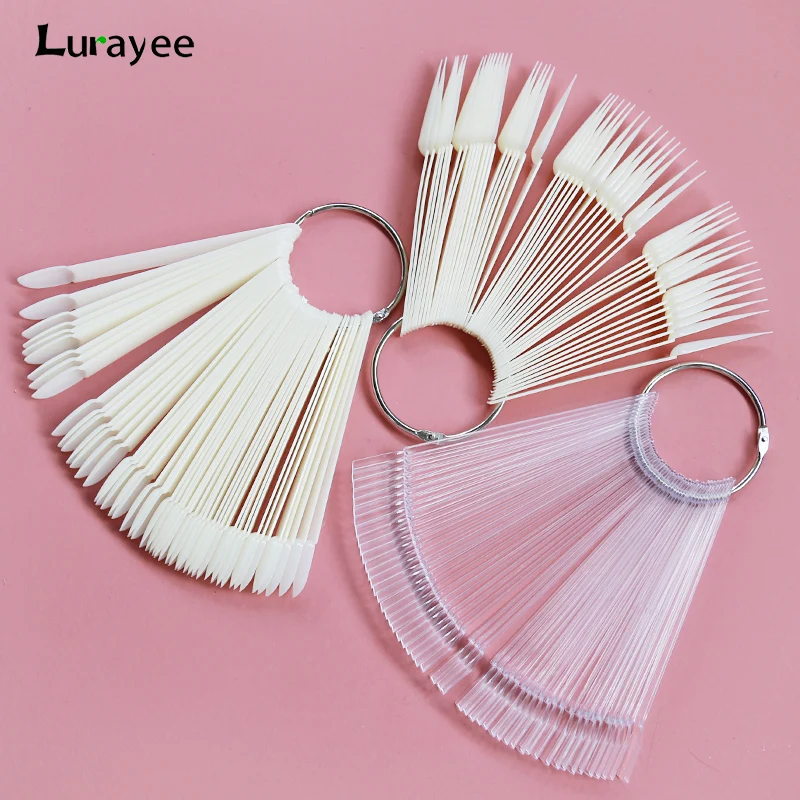 Lurayee Nail Display Sticks Clear Natural Colors Nail Swatch False Nail Tips Nail Gel Polish Practice Display Board for Nail Art