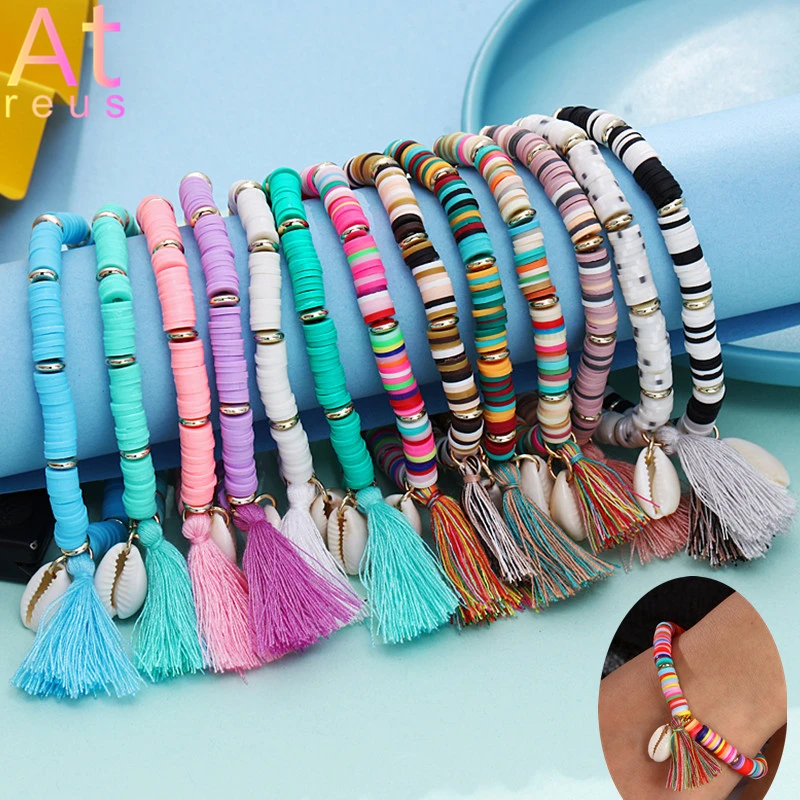 NEW Bohemian 13 Color Tassel Bracelet for Women Natural Shell Pendant Bracelet 2021 polymer clay Waterproof Swim Fashion Jewelry