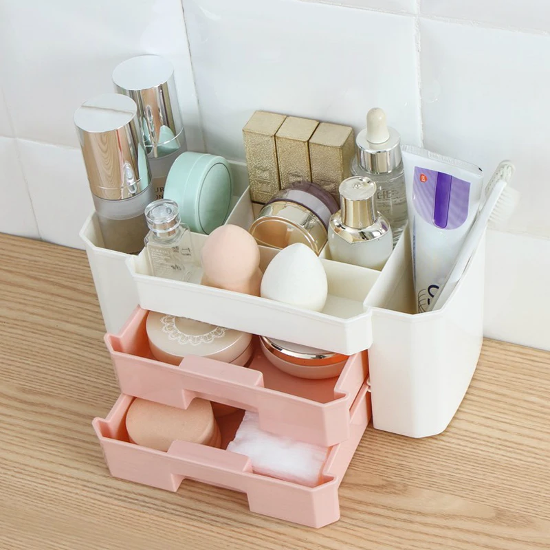 ONEUP Double-layer Desktop Drawer Makeup Organizer Women Cosmetics Cotton Swabs Jewelry Necklace Earrings Lipsticks Storage Box