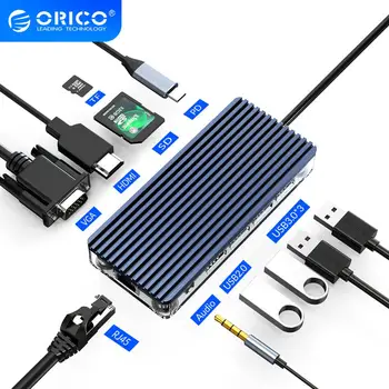 ORICO USB C HUB Type C to Multi USB 3.0 HDMI PD RJ45 Carder Reader Adapter Dock Splitter for MacBook Pro Accessories Transparen