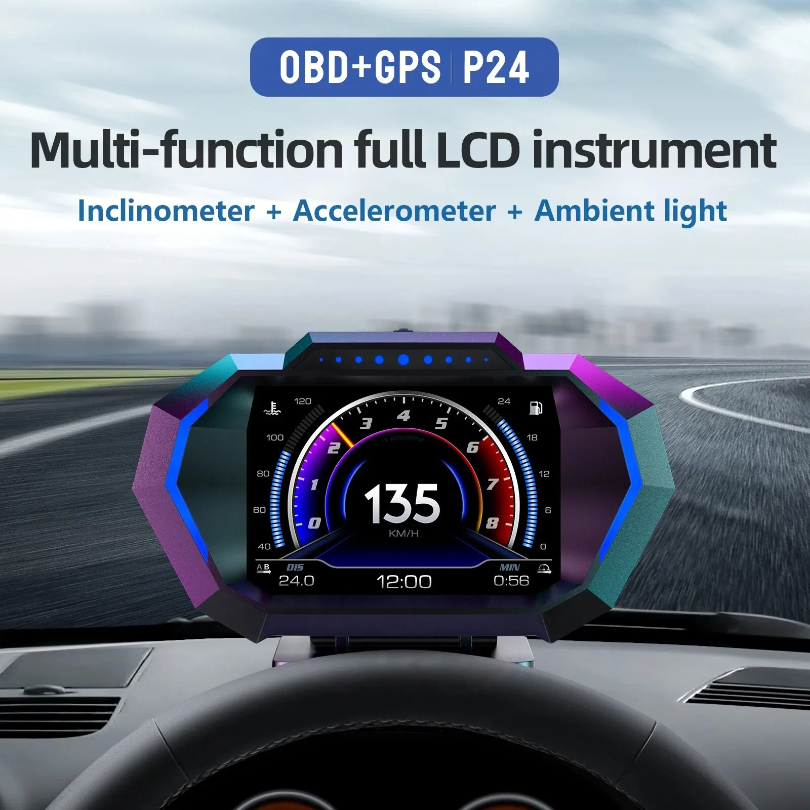 P24 OBD2+GPS HUD Car Head Up Display Multi-function Intelligent Car System Speed Meter Digital Screen Inclinometro 4x4 Off Road