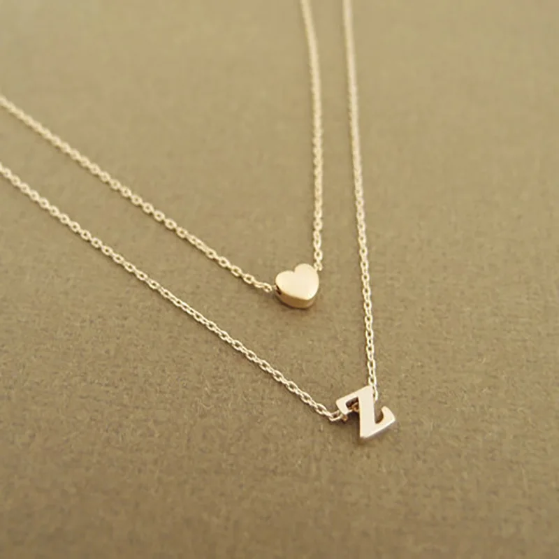 Simple and thin small heart pendant necklace For Women Personality initial letter necklace Charm name Jewelry Gift Accessory