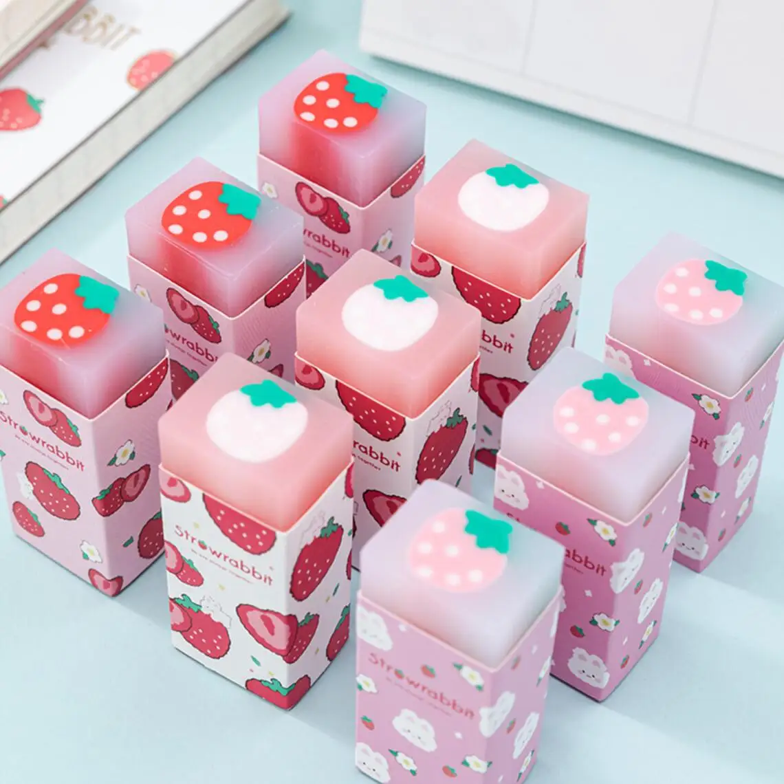 Sweet Strawberry Rabbit Soft Rubber Eraser Kawaii School Office Supplies for Students Cool Prizes Stationery Korean