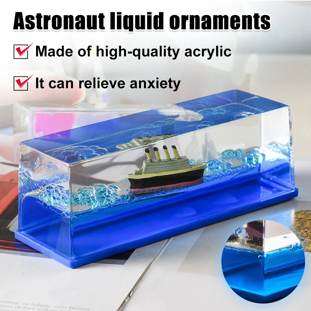 Titanic Cruise Ship Body Sea Ship Drift Bottle Liquid Hourglass Desktop Decoration Creative Cruise Ship Stress Relief Toys