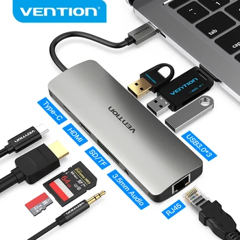 Vention Thunderbolt 3 Dock USB Hub Type C to HDMI USB3.0 RJ45 Adapter for MacBook Samsung Dex S10/S9/S8 Huawei USB-C Converter