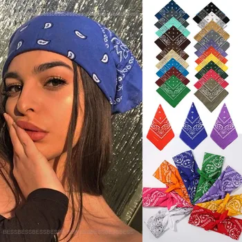 Vintage Bohemia Print Bandana Hair Bands for Girls Women Headband Scarf Face Mask Cross Turban Bandanas Headwear 55cmX55cm