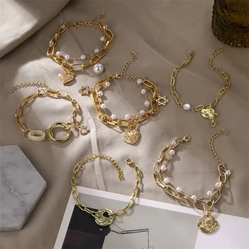 VKME Vintage Pearl Bracelet For Women Korean Female Flower Pearl Bangles Bracelet 2020 Charms Fashion Couple Jewelry