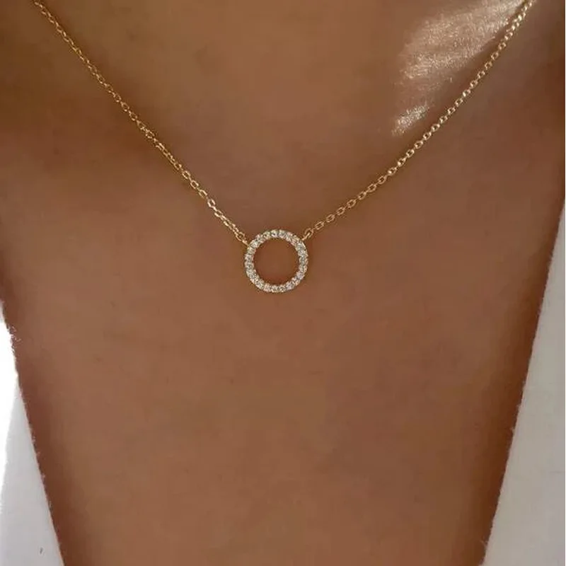 YWZIXLN 2021 Trend Elegant Jewelry Crystal Circle Pendant Necklace Golden Color Unquie Women Fashion Necklace Wholesale N0186