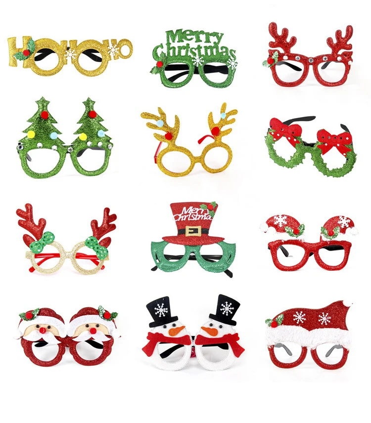 Christmas Glasses Frame Glitter Xmas Party Eyeglasses Christmas Costume Glasses Eyewear Party Favors Decorations for Kids