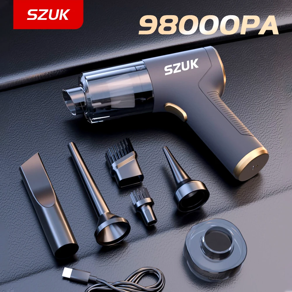 SZUK 98000PA Car Vacuum Cleaner Mini Powerful Cleaning Machine Strong Suction Handheld for Car Wireless Portable Home Appliance