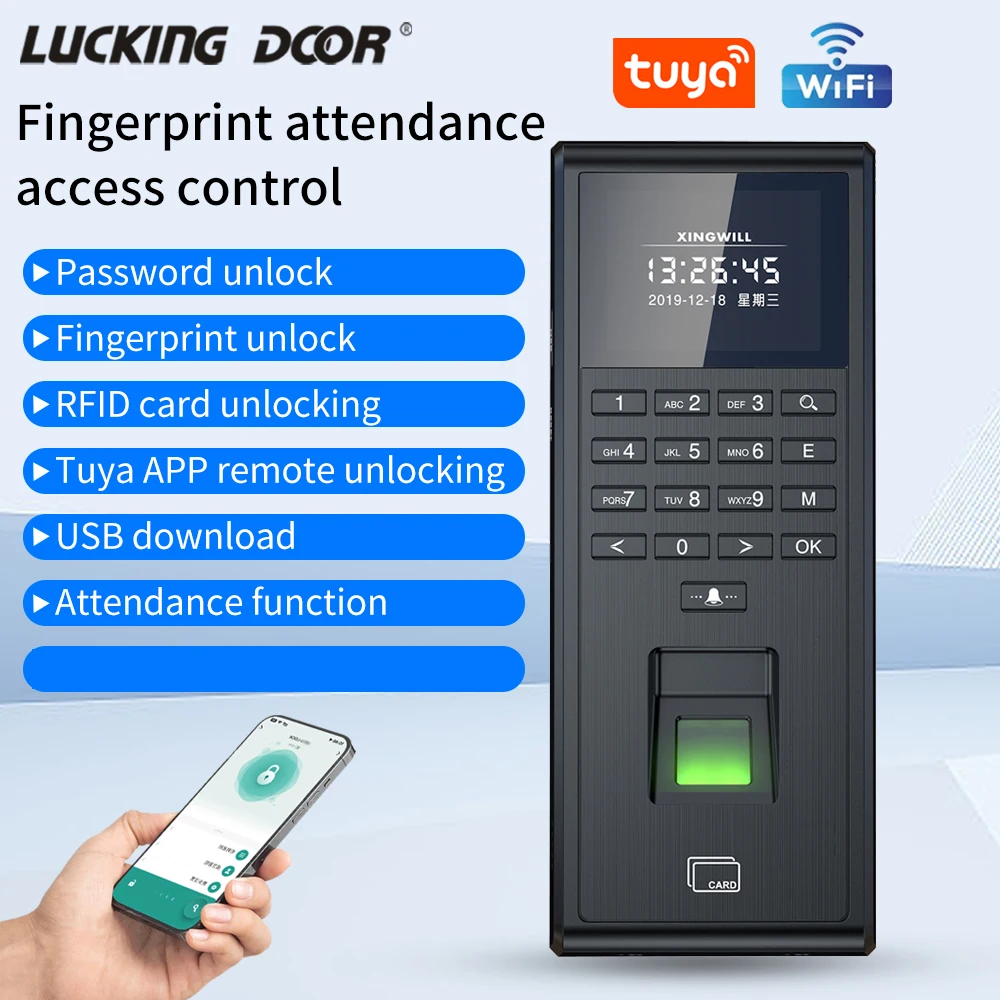 Tuya Smart Biometric Fingerprint Recognition Time Attendance System 1000 User WIFI WG26 Access Control Reader App Remote Control