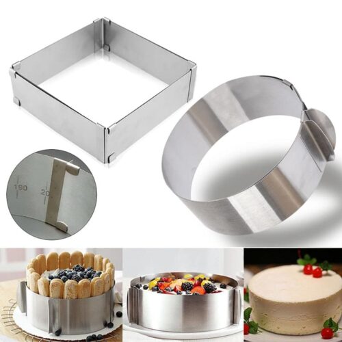 1-2pcs/set Adjustable Mousse Ring Set Round &Square Stainless Steel Cake