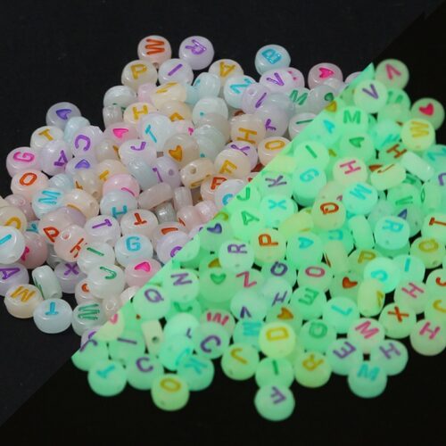 100pcsDIY Beaded Material Early Education Acrylic Stars Peach Heart Letters Luminous Flat Beads