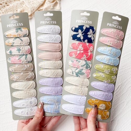 10pcs/set Embroidery Printed Snap Hair Clips for Girls Kids BB Hairpins Color