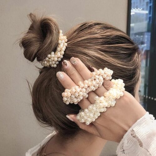 Woman Elegant Pearl Hair Ties Beads Girls Scrunchies Rubber Bands