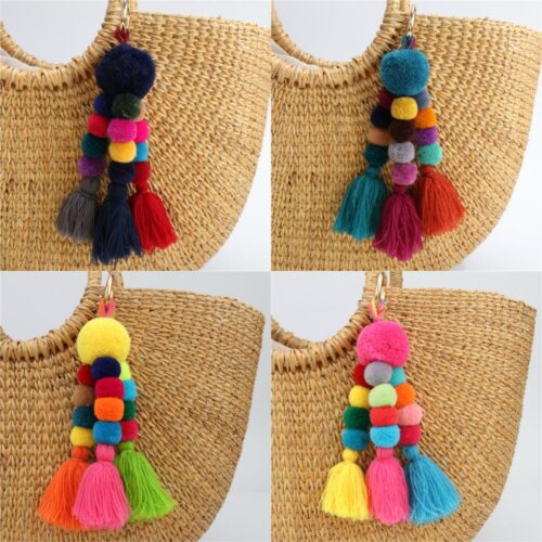 1pc Bohemian Accessories Handmade Keychain Beads Chain Pompom Hand Bag