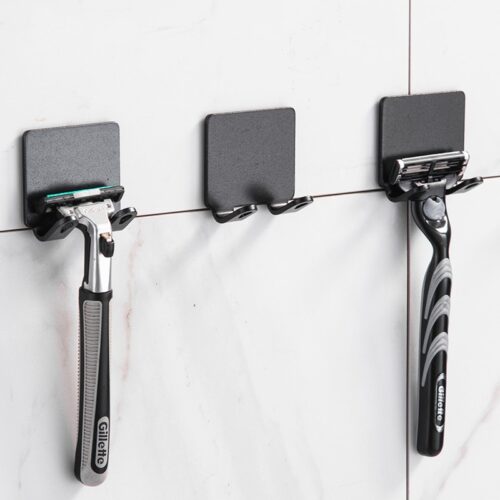 2 Pcs Punch Free Razor Holder Storage Hook Wall Men Shaving Shaver Shelf