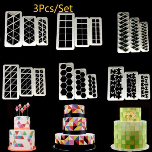 3PCS/Set Square Geometric Cutters Fondant Cookie Cake Mold Cutter Chocolate