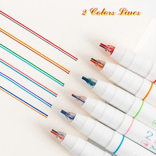 6Pcs/box Creative Two-color Line Gel Pen Art Drawing Graffiti Pen Student