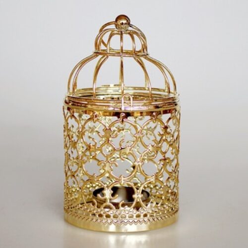 Golden Hollow Metal Pattern Cylinder Candle