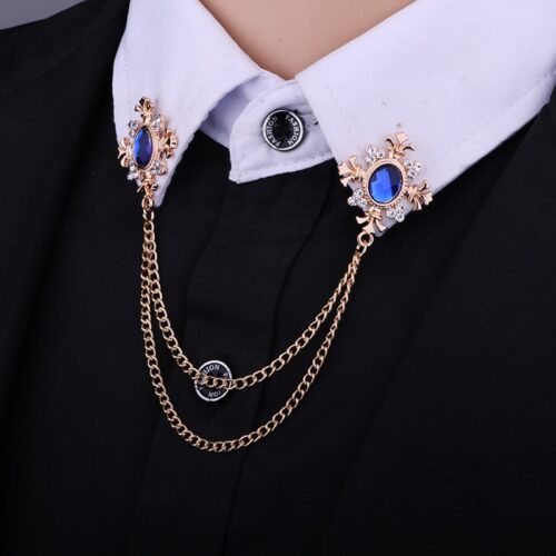 Fashion Tassel Crystal Cross Chain Brooch Women’s Shirt Collar Pins and Brooches