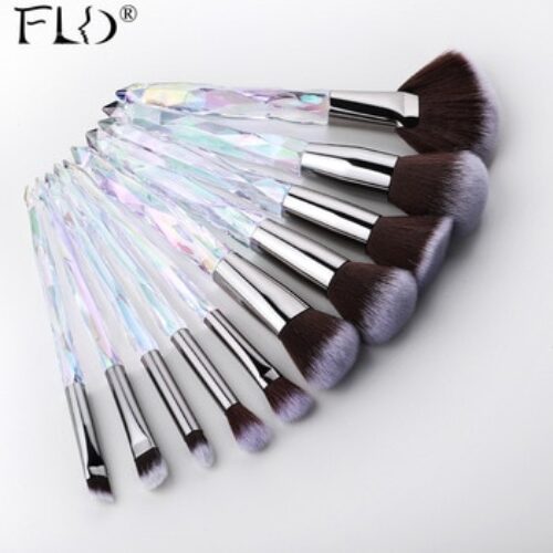 FLD 10Pcs Crystal Makeup Brushes Set Powder Foundation Fan Brush